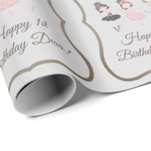 Papel De Regalo Princesa Ballerinas Rosa Gris Primer cumpleaños