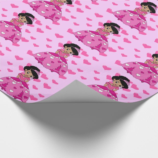 Papel De Regalo princesa cardíaca con pelo natural negro (Esquina)
