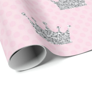 Papel De Regalo Princesa Crown Pink Silver Dots Vip brillante