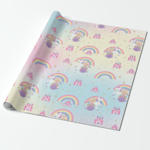 Papel De Regalo Princesa cuta rubia y cumpleaños del arcoiris de U