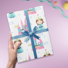 Papel De Regalo Princesa Cuta y Castillo Rosa y Azul
