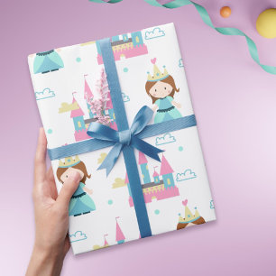 Papel De Regalo Princesa Cuta y Castillo Rosa y Azul