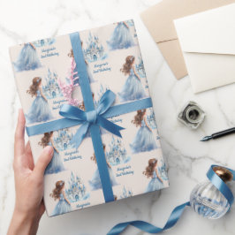 Papel De Regalo Princesa de cabello marrón y castillo