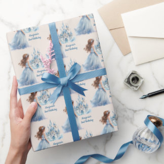 Papel De Regalo Princesa de cabello marrón y castillo