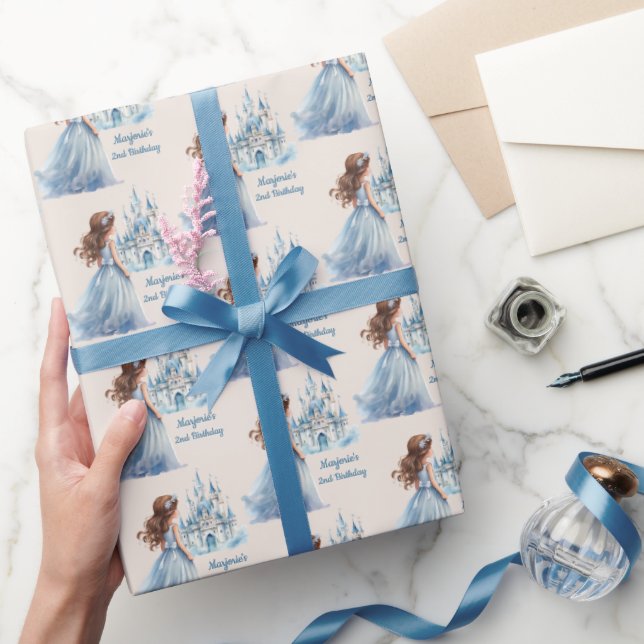 Papel De Regalo Princesa de cabello marrón y castillo (Regalar)