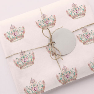 Papel De Regalo Princesa de Oro Rosa Corona cuento de hadas Cumple