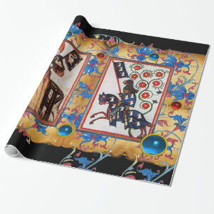 PAPEL DE REGALO PRINCESA PENTHESILEA Y CABALLERO AZUL A CABALLO