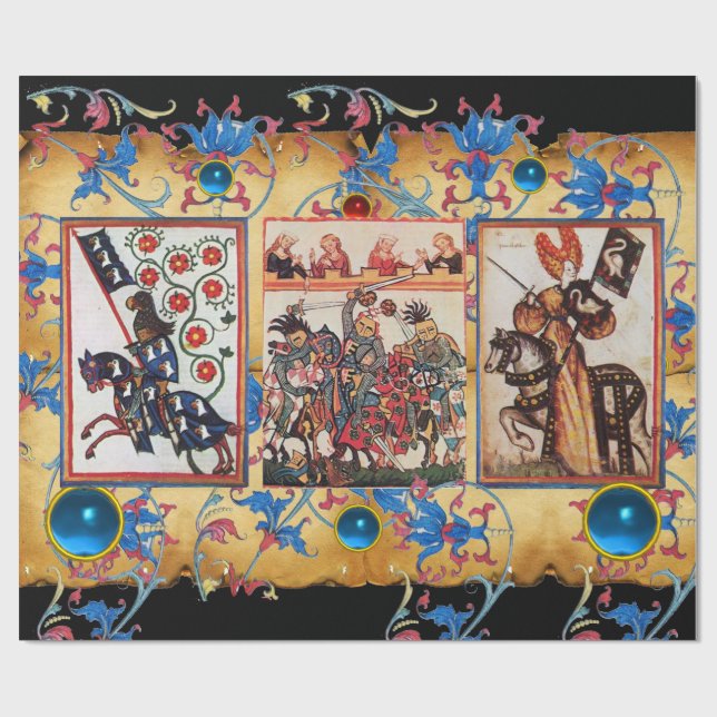 PAPEL DE REGALO PRINCESA PENTHESILEIA Y CABALLERO AZUL A CABALLO (Superficie plana)