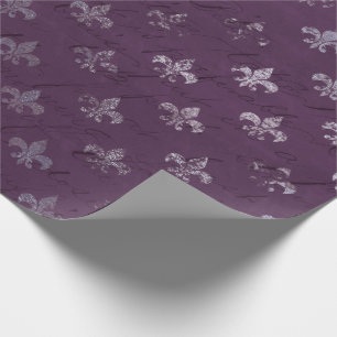 Papel De Regalo Princesa real Violet Script Purple Fleur-de-lis