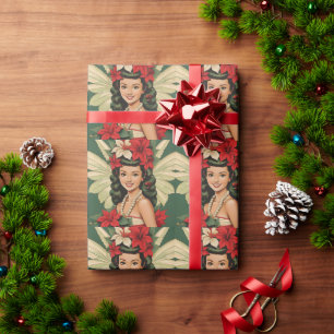Papel De Regalo Princesa Retro de Navidad Tropical de los 50