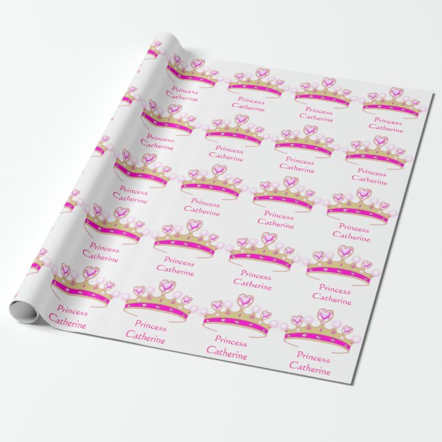 Papel De Regalo Princesa rosada bonita Crown Optional Custom Name (Desenrollado)