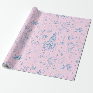 Papel De Regalo Princesa Sirena Fantasía Oceánica Azul Patrón Toil