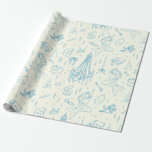 Papel De Regalo Princesa Sirena Fantasía Oceánica Azul Patrón Toil