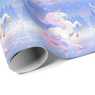 Papel De Regalo Princesa Unicornio Escena Lago Congelado Personali