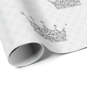 Papel De Regalo Princess Crown Gray Purpurina Silver Dots Shiny VI