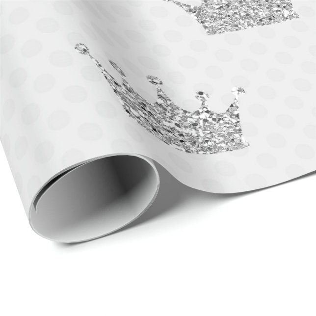 Papel De Regalo Princess Crown Gray Purpurina Silver Dots Shiny VI (Esquina del rollo)
