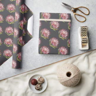 Papel De Regalo Protea azúcares flor acuarela planta gris rosa