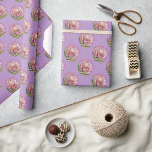 Papel De Regalo Protea azúcares flor acuarela púrpura planta