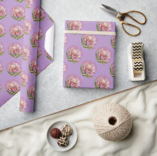 Papel De Regalo Protea azúcares flor acuarela púrpura planta