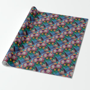 Papel De Regalo Proteas gigantes y Rosas Naranjas