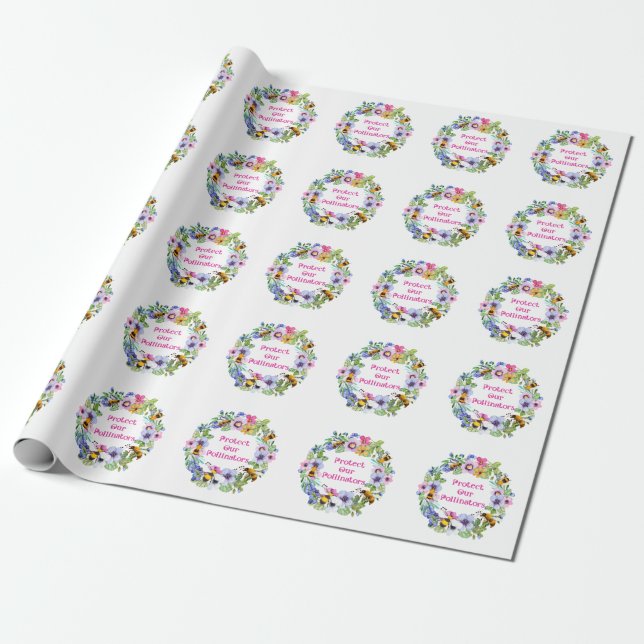 Papel De Regalo Proteger nuestros polinizadores Flores de abejas (Desenrollado)