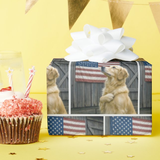 Papel De Regalo Proud Golden Retriever With American Flag (Fiesta de cumpleaños )
