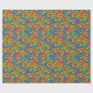 Papel De Regalo Psicodelic Rainbow Paw Print Pattern Ajuste de reg