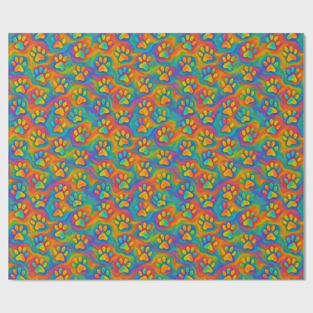 Papel De Regalo Psicodelic Rainbow Paw Print Pattern Ajuste de reg (Superficie plana)