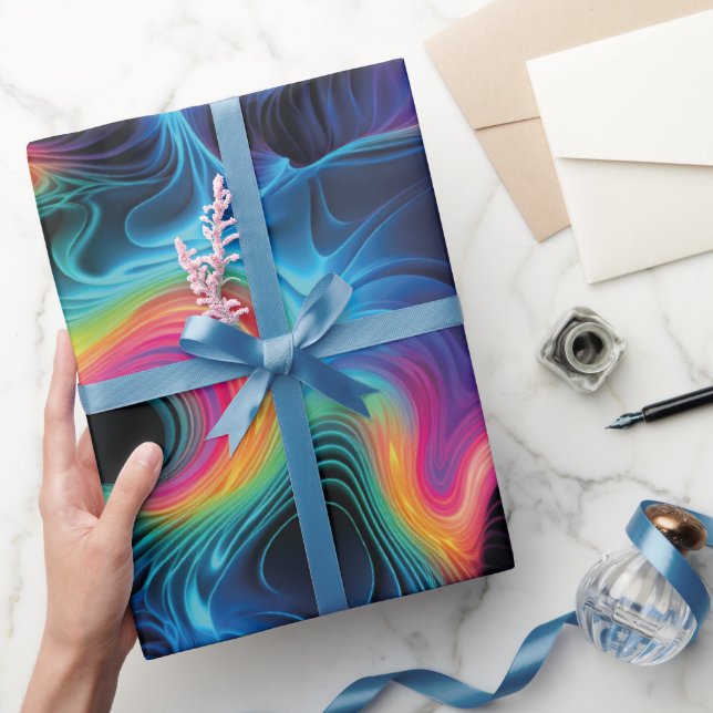Papel De Regalo Psicodélico con Ondas de Colores Vibrantes (Regalar)