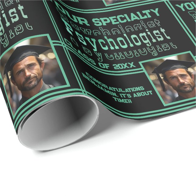 Papel De Regalo Psicología Personalizada Nombre Graduación Año Fot (Esquina del rollo)