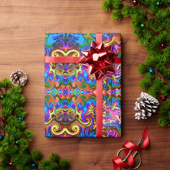Papel De Regalo Psychedelic Rainbow Neon Wrapping Paper (Regalo de vacaciones)