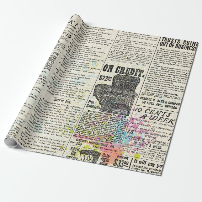 Papel De Regalo Publicidad de periódicos de época (Desenrollado)