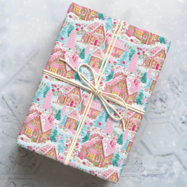 Papel De Regalo Pueblo de Gingerbread Navidades Rosados (Subido por el creador)