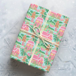 Papel De Regalo Pueblo de Gingerbread Navidades Tropicales Rosa y 