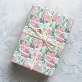 Papel De Regalo Pueblo de los Navidades rosados Snowley