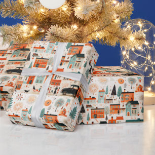 Papel De Regalo Pueblo de Navidad Moderno de Siglo XX