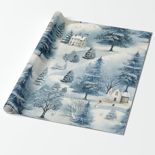 Papel De Regalo Pueblo de Navidades Snowy (Desenrollado)