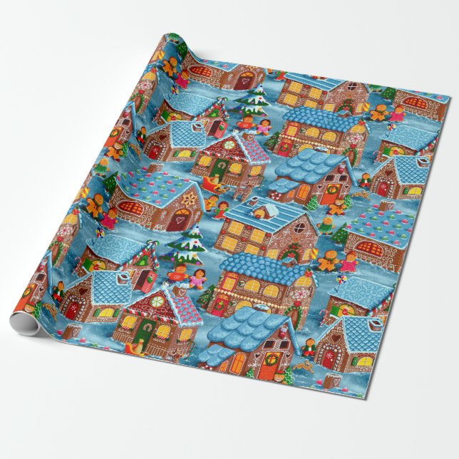Papel De Regalo Pueblo de pan de jengibre en Navidad (Desenrollado)