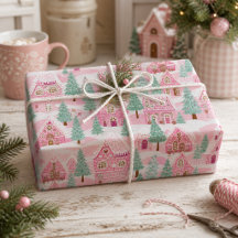Pueblo de Pan de Jengibre Rosa Pastel Navideño Dul