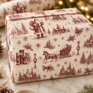 Papel De Regalo Pueblo de Santa Victoriano Toile Navidad Vintage N