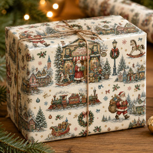 Papel De Regalo Pueblo de Tienda de Juguetes de Santa Colorido Toi