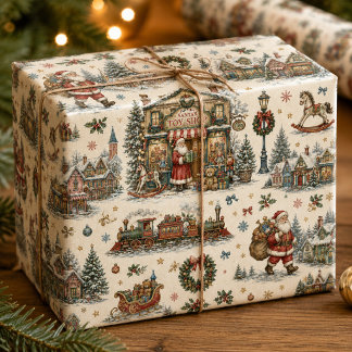 Papel De Regalo Pueblo de Tienda de Juguetes de Santa Colorido Toi