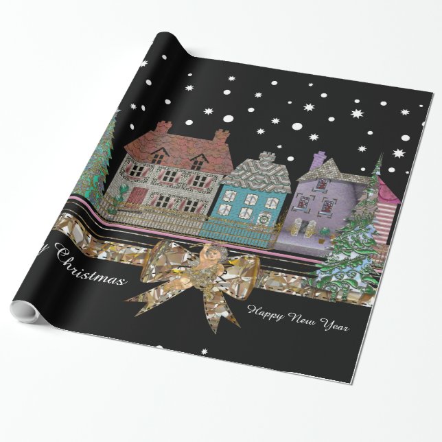 Papel De Regalo Pueblo del navidad 15 pies (Desenrollado)