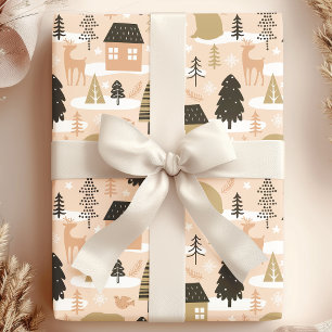Papel De Regalo Pueblo del Oso de Navidad Rosa Negro Oro Moderno