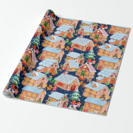 Papel De Regalo Pueblo del pan de jengibre (azul)