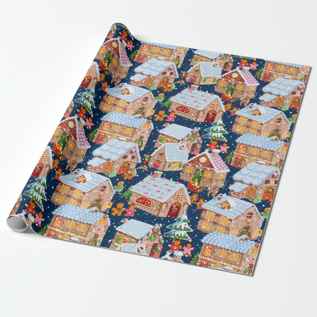 Papel De Regalo Pueblo del pan de jengibre (azul) (Desenrollado)