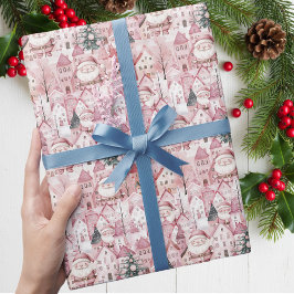 Papel De Regalo Pueblo invernal moderno rosa Navidad