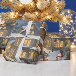 Papel De Regalo Pueblo Navideño Nevado