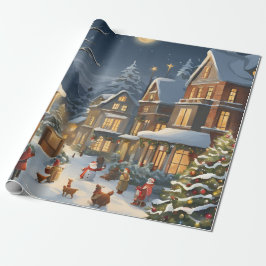 Papel De Regalo Pueblo Navideño Nevado