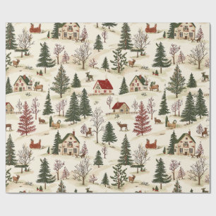 Papel De Regalo Pueblo Navideño Vintage